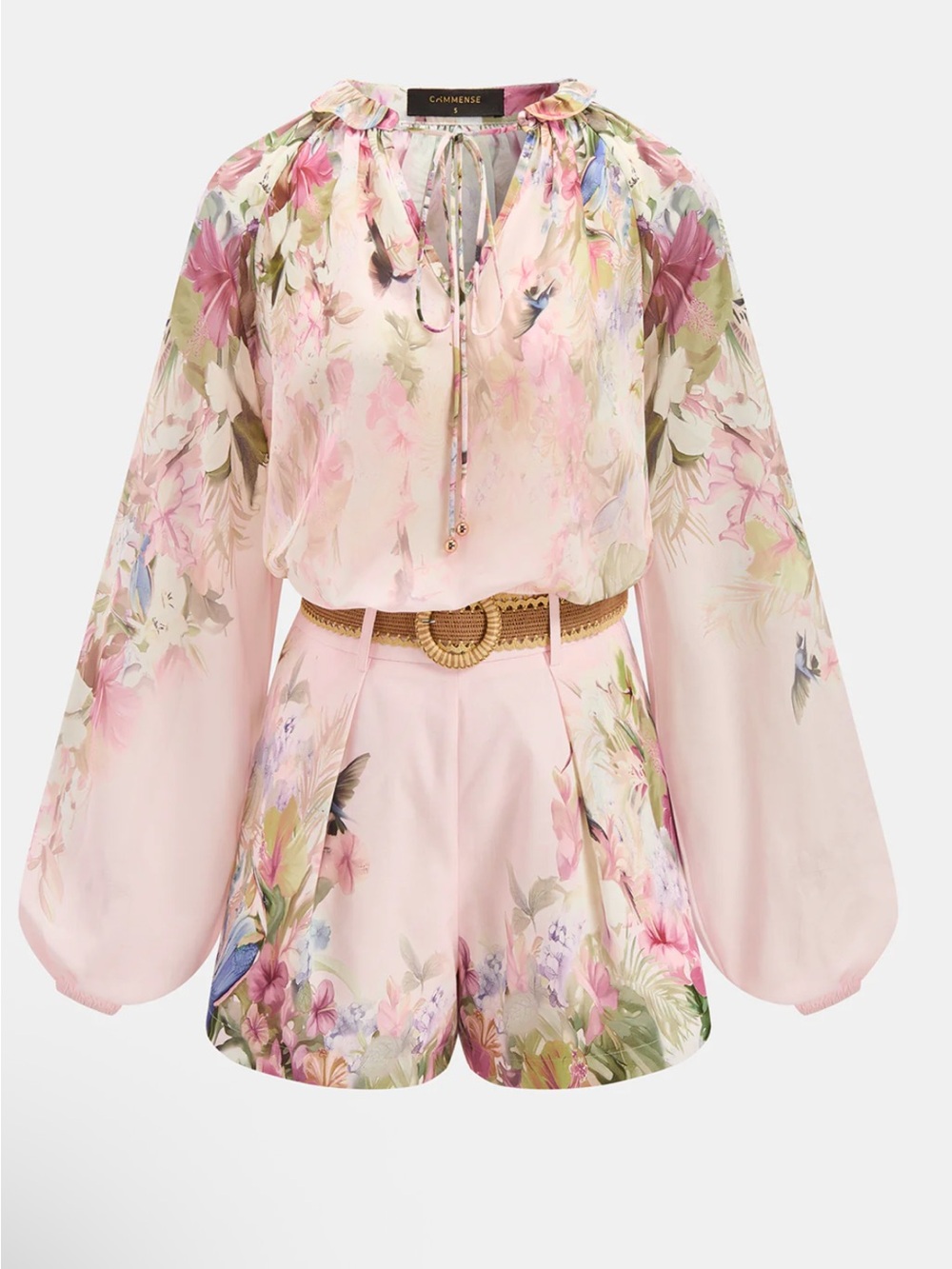 Commence Floral Print Blouse & Belted Shorts Set NWT Small